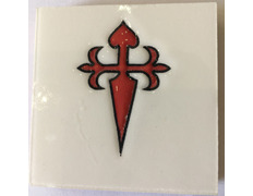 Aimant céramique Croix de Saint-Jacques fond blanc MyL 5X5 cm