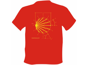 T-shirt rouge avec croquis du logo Camino de Santiago