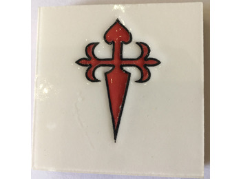 Aimant céramique Croix de Saint-Jacques fond blanc MyL 5X5 cm