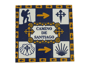 Aimant en céramique multi-symbole Camino de Santiago 5,4 x 5,4 cm