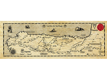 Carte du Camino de Santiago sur parchemin