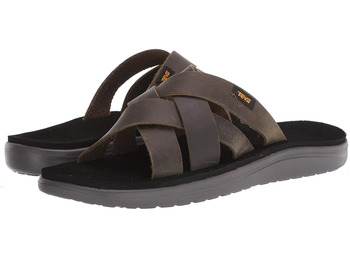 Sandale Teva Voya Slide en Cuir Olive Foncé