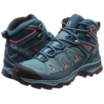 Salomon X Ultra 3 Bottes Mid GTX W Eau verte/Coral