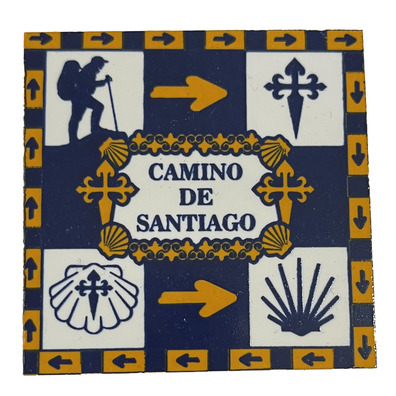 Aimant en céramique multi-symbole Camino de Santiago 5,4 x 5,4 cm