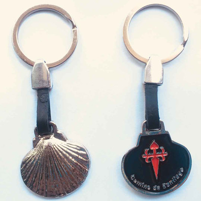 Porte-clés en métal/piel Cruz de Santiago Fond noir