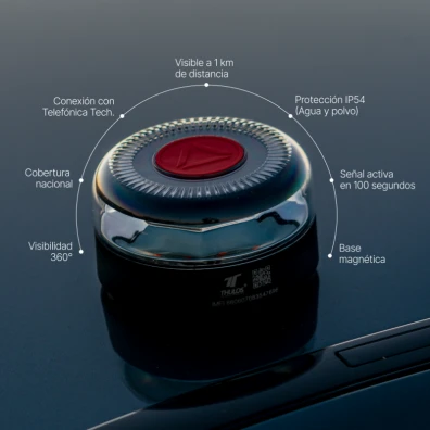 Feu de détresse avec géolocalisation, certifié par la DGT (Direction générale espagnole de la circulation routière).