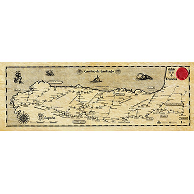 Carte du Camino de Santiago sur parchemin