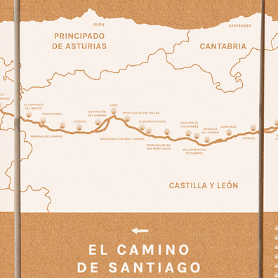 Carte en liège Woody Map Camino De Santiago 60 x 30