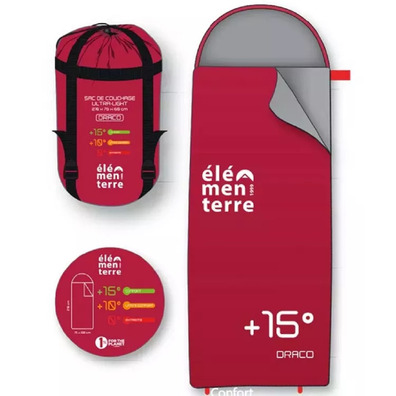 Sac de couchage à capuche ultraléger Elementerre Draco Rouge