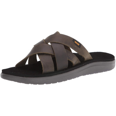 Sandale Teva Voya Slide en Cuir Olive Foncé