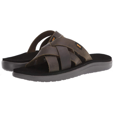 Sandale Teva Voya Slide en Cuir Olive Foncé