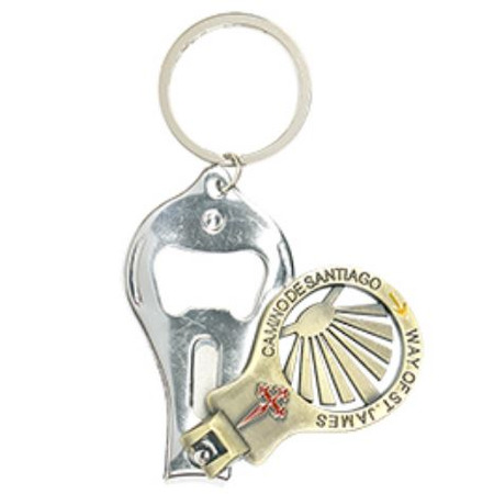 Porte-clés Camino de Santiago avec coupe-ongles et décapsuleur