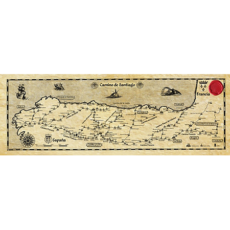Carte du Camino de Santiago sur parchemin