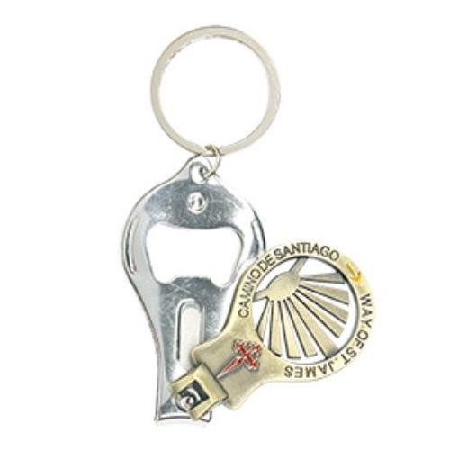 Porte-clés Camino de Santiago avec coupe-ongles et décapsuleur