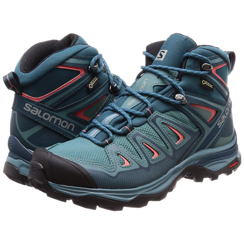 Salomon X Ultra 3 Bottes Mid GTX W Eau verte/Coral