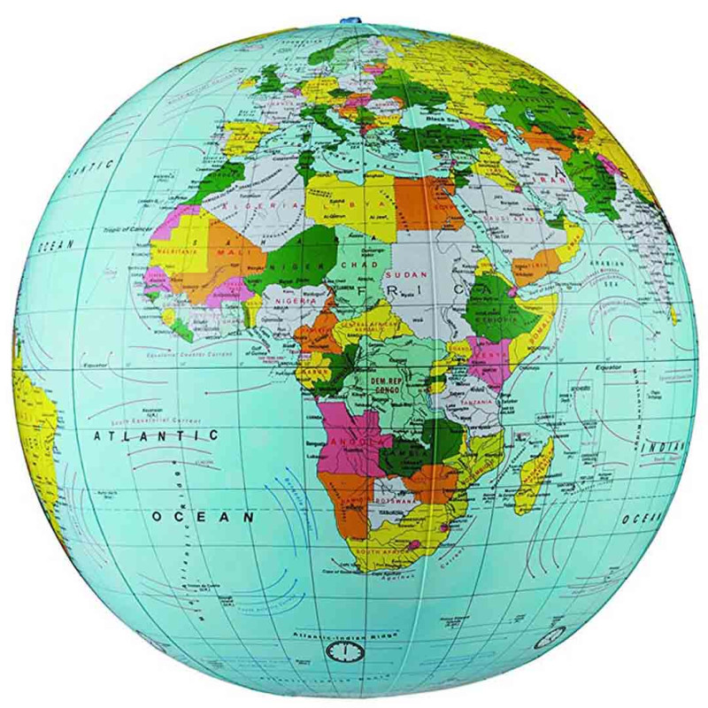 globe politique gonflé Bleu en anglais (69 CM)