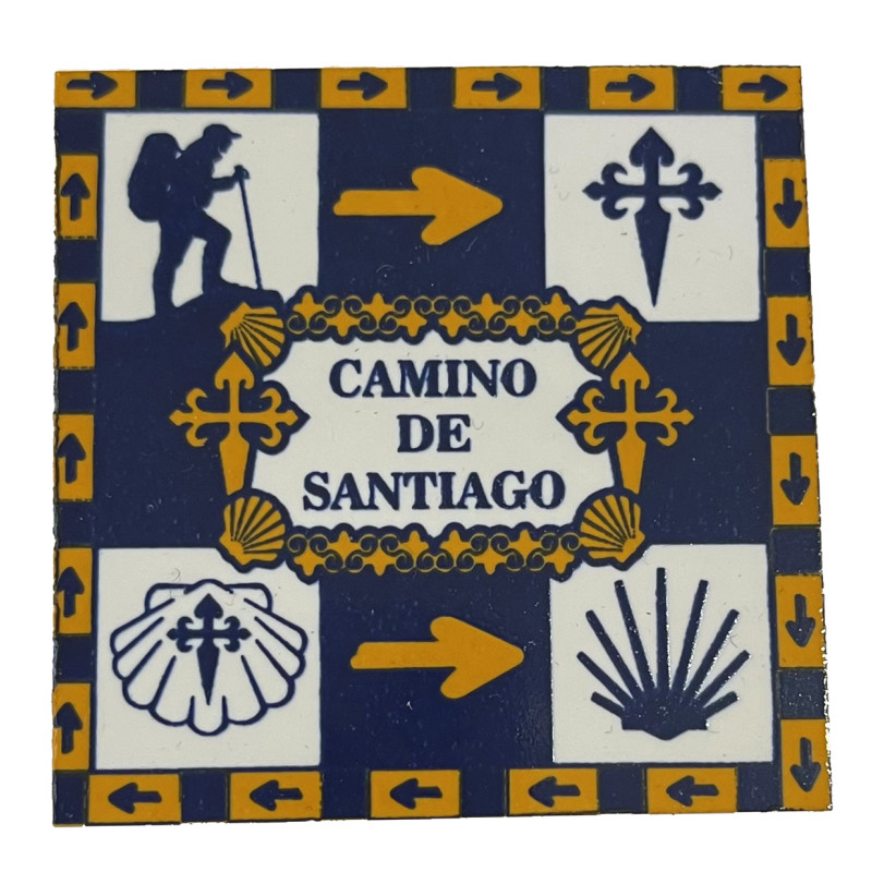 Aimant en céramique multi-symbole Camino de Santiago 5,4 x 5,4 cm