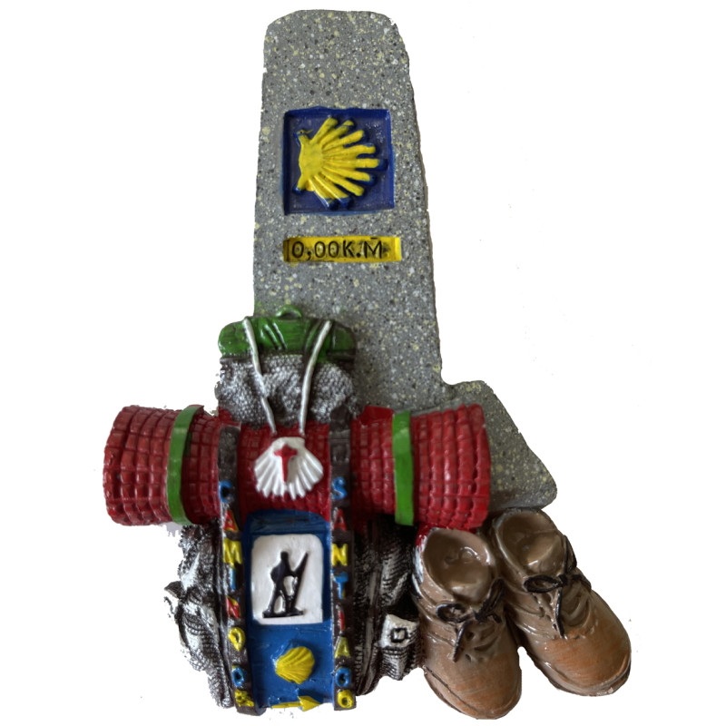 Aimant en résine cairn, sac à dos et chaussures