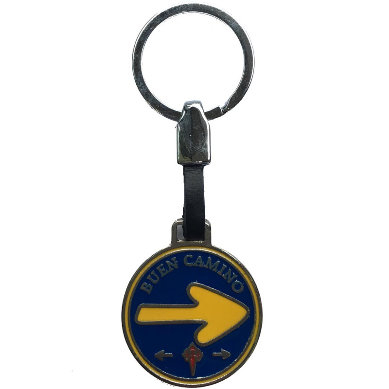 Porte-clés Flèche métallique Bonne voie ronde