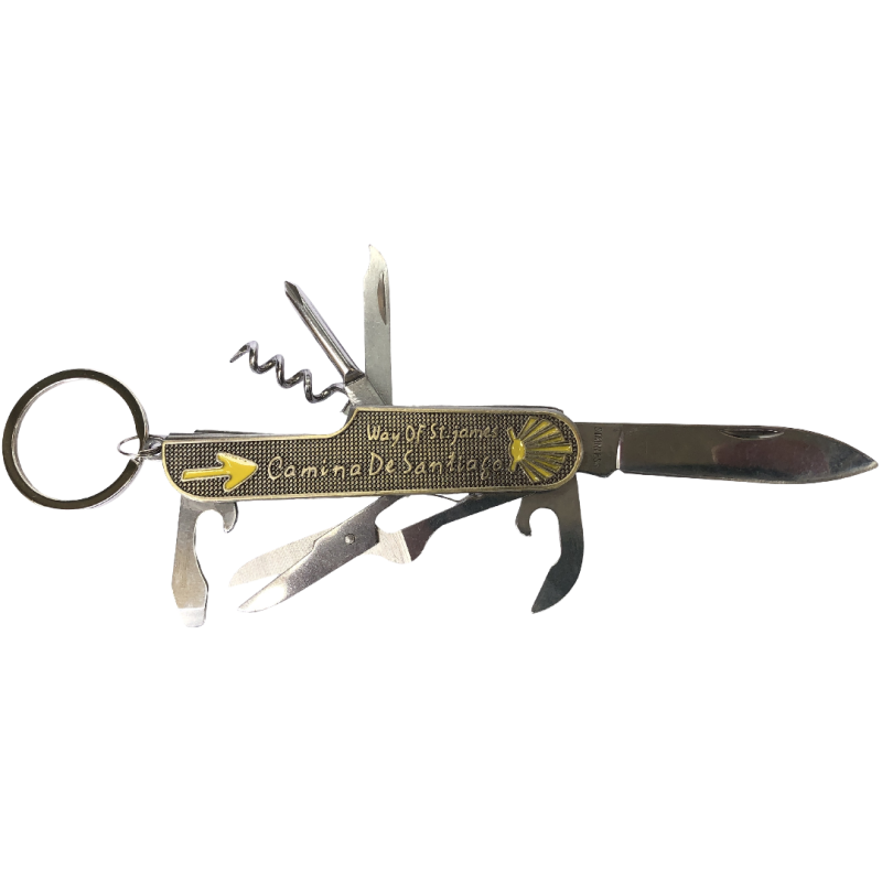 Grand couteau polyvalent Camino de Santiago en acier et bronze