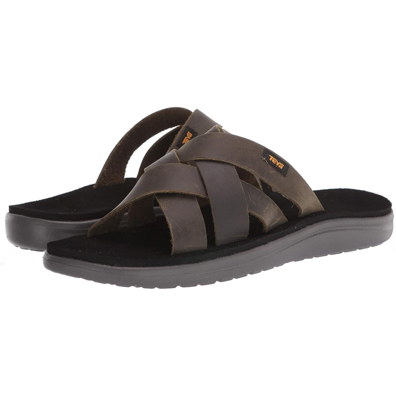 Sandale Teva Voya Slide en Cuir Olive Foncé